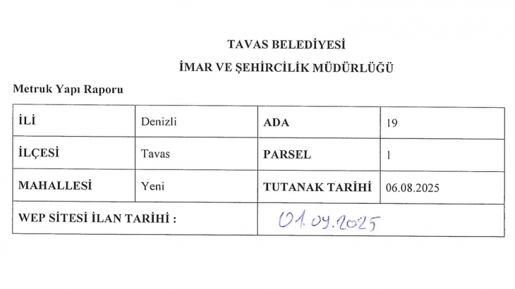 YENİMAHALLE 19 ADA 1 PARSEL METRUK YAPI İLANI